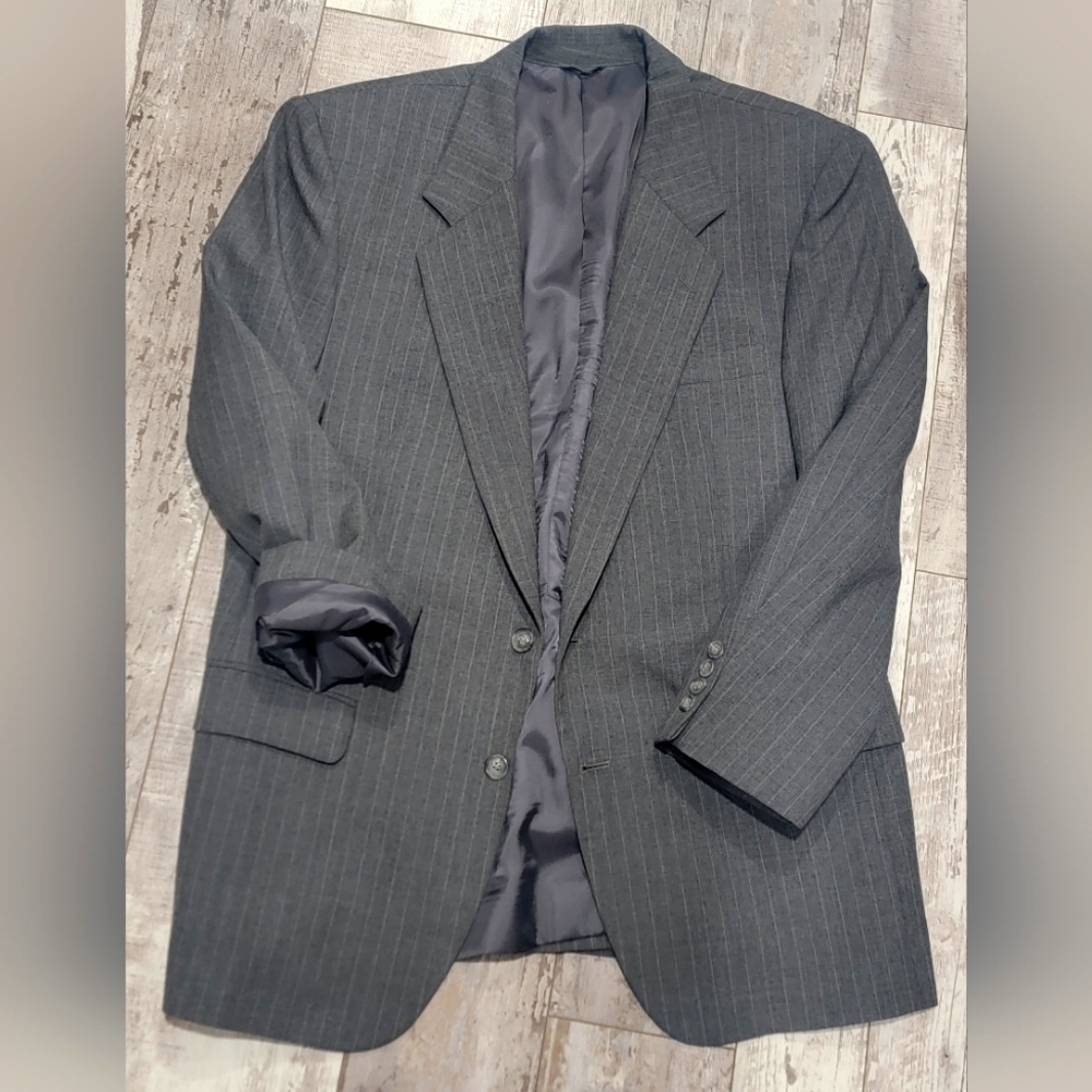 42R Men's Vintage Brookcraft Today's Man Blazer Gray Pinstripe 100% Wool